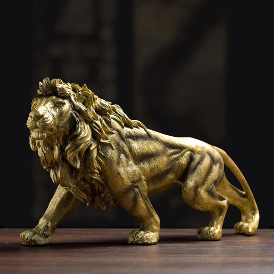 Golden Lion King Resin Ornament Home Office Desktop Animal Statue Decoration Accessories Living Room Home Decoration Ornament