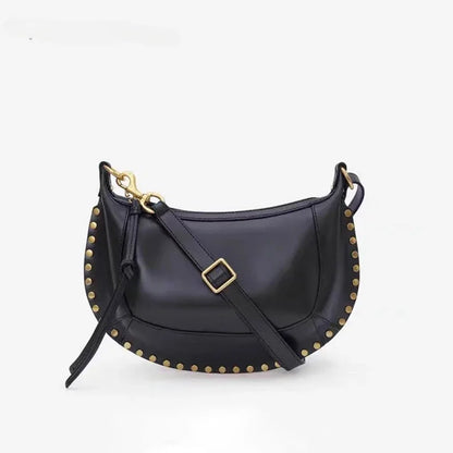Golden Rivet Crescent Bag With High Quality Cowhide Fashion Casual Luxury Single Shoulder Bag Dark Brown Crossbody Bag
