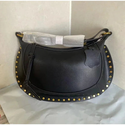 Golden Rivet Crescent Bag With High Quality Cowhide Fashion Casual Luxury Single Shoulder Bag Dark Brown Crossbody Bag