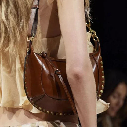 Golden Rivet Crescent Bag With High Quality Cowhide Fashion Casual Luxury Single Shoulder Bag Dark Brown Crossbody Bag