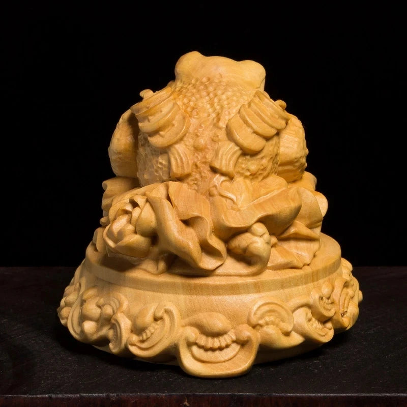 Golden Three Feet Toad Lucky Office Solid Wood Furnishing Articles Boxwood Carved Animal Sculpture
