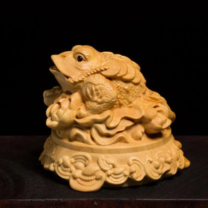 Golden Three Feet Toad Lucky Office Solid Wood Furnishing Articles Boxwood Carved Animal Sculpture