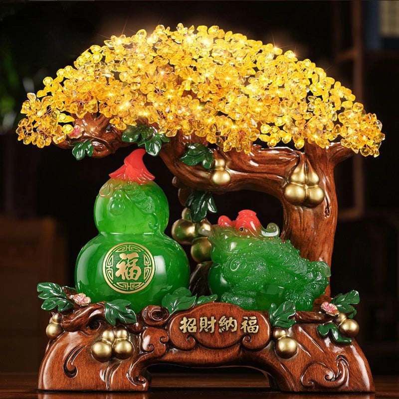 Golden Toad Attraction Wealth and Happiness Ornament Crystal Wealth Tree Gourd Money Shaker Tree Opening Decoration Gift