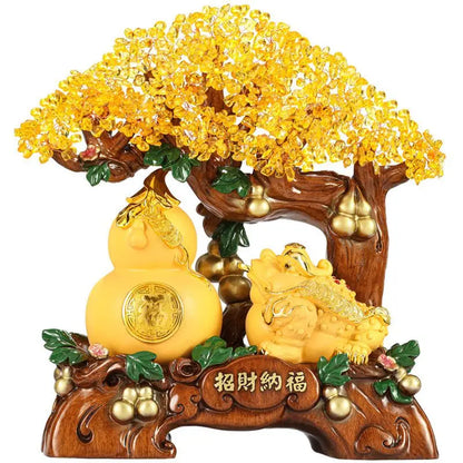 Golden Toad Attraction Wealth and Happiness Ornament Crystal Wealth Tree Gourd Money Shaker Tree Opening Decoration Gift