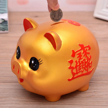 Golden cartoon piggy piggy bank Fall-resistant Lucky Pig Silver Coin Box Children's gift money saving box Home Decorations