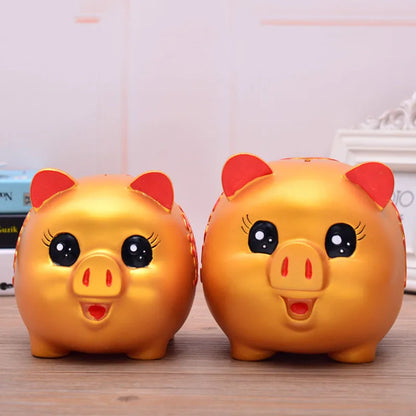Golden cartoon piggy piggy bank Fall-resistant Lucky Pig Silver Coin Box Children's gift money saving box Home Decorations