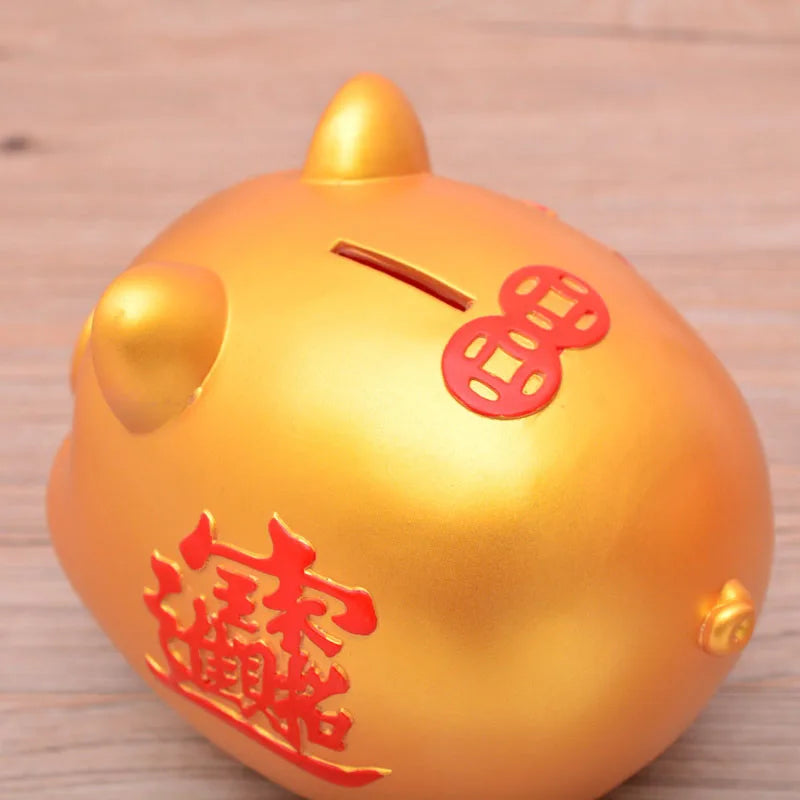Golden cartoon piggy piggy bank Fall-resistant Lucky Pig Silver Coin Box Children's gift money saving box Home Decorations