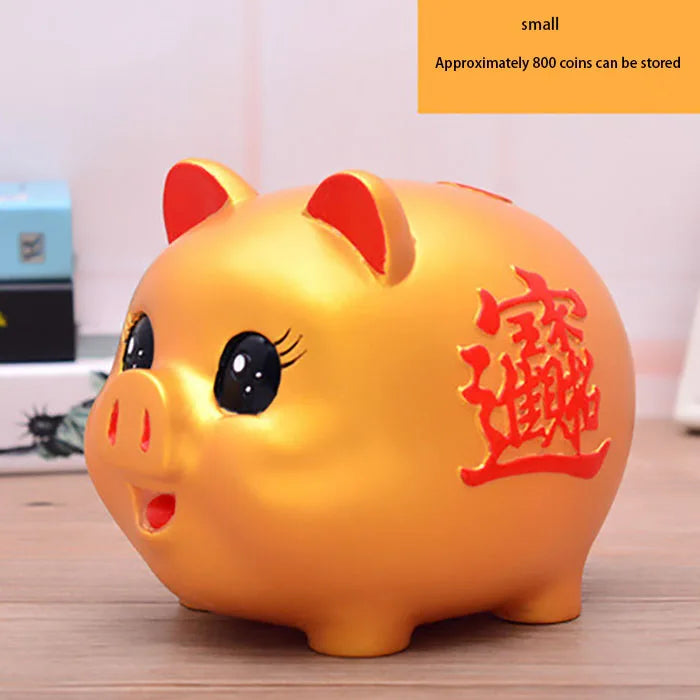 Golden cartoon piggy piggy bank Fall-resistant Lucky Pig Silver Coin Box Children's gift money saving box Home Decorations