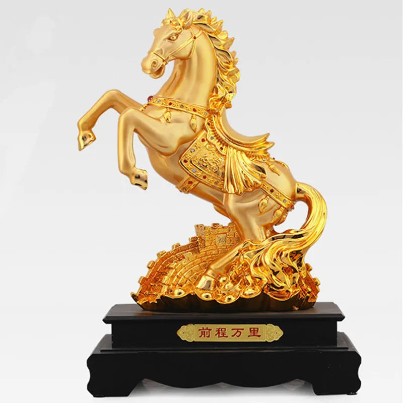 Golden horse statue handicrafts Great Wall horse household decoration feng shui mascot opening gifts good luck Resin decoration