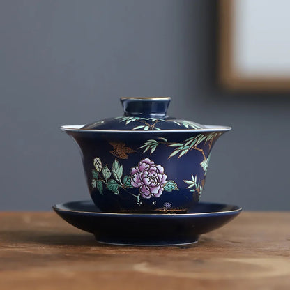 Gongfu Tea Set Ceramic San Cai Gai Wan China Handmade Tea Cups Gaiwan Tureen Hand-painted Tea Bowls