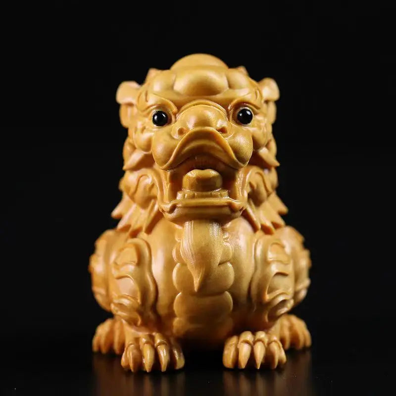 Good Fortune Auspicious Boxwood Carving Modern Arts and Crafts Pi Xiu Pendant Kirin Beast Home Decoration Handmade Sculpture