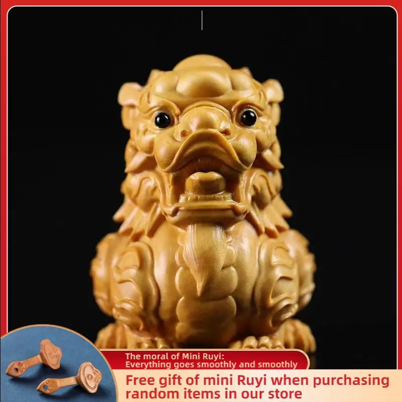 Good Fortune Auspicious Boxwood Carving Modern Arts and Crafts Pi Xiu Pendant Kirin Beast Home Decoration Handmade Sculpture