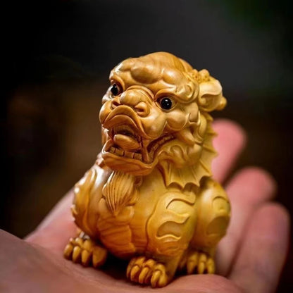 Good Fortune Auspicious Boxwood Carving Modern Arts and Crafts Pi Xiu Pendant Kirin Beast Home Decoration Handmade Sculpture