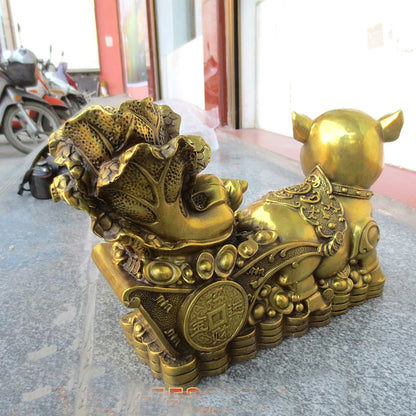 Good LUCK  HOME Shop Business Money Drawing Good luck Mascot Propitious GOLD Fortune pig FENG SHUI BRASS Sculpture Statue