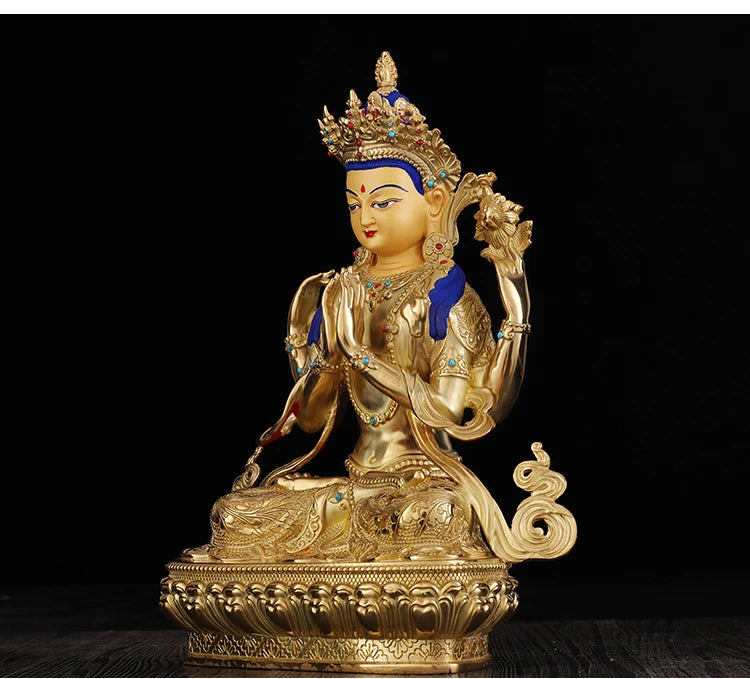 Good LUCK HOME Temple efficacious Protection Tibetan Buddhism GOLD Shadakshari Avalokitesvar Guan yin buddha statue  33CM