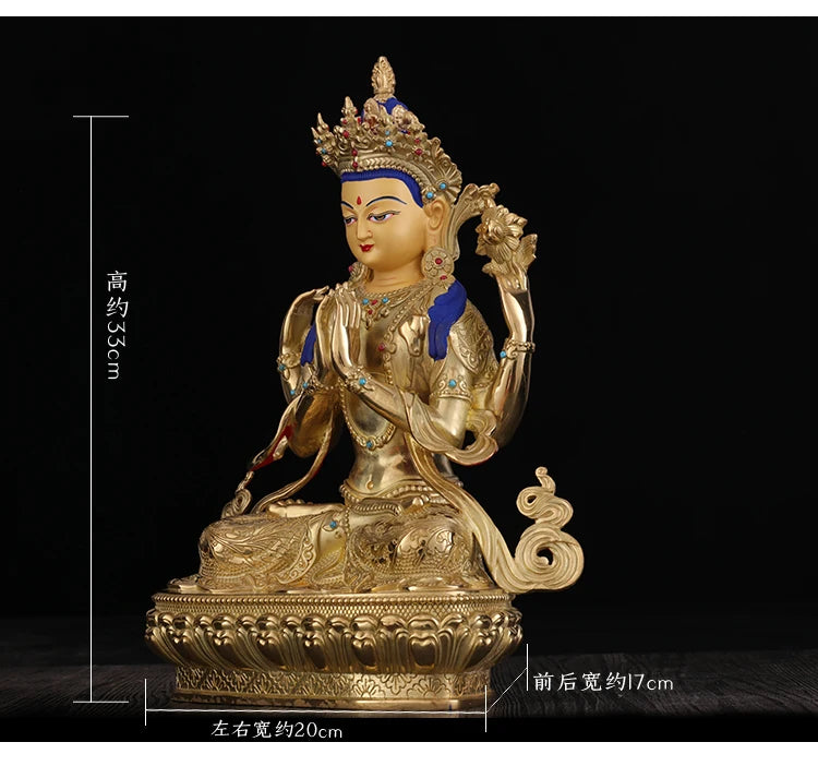 Good LUCK HOME Temple efficacious Protection Tibetan Buddhism GOLD Shadakshari Avalokitesvar Guan yin buddha statue  33CM