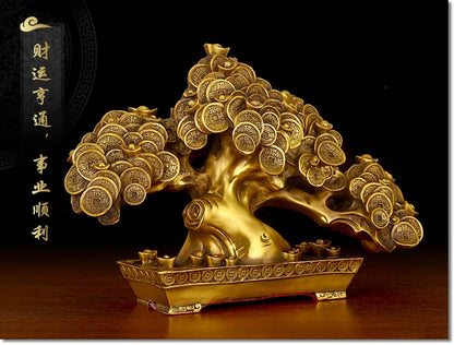 Good LUCK HOME lobby Shop Company FENG SHUI Money Drawing Talisman Good luck Money tree Pachira macrocarpa brass statue