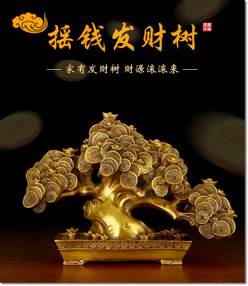 Good LUCK HOME lobby Shop Company FENG SHUI Money Drawing Talisman Good luck Money tree Pachira macrocarpa brass statue