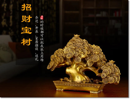 Good LUCK HOME lobby Shop Company FENG SHUI Money Drawing Talisman Good luck Money tree Pachira macrocarpa brass statue