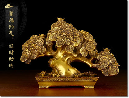 Good LUCK HOME lobby Shop Company FENG SHUI Money Drawing Talisman Good luck Money tree Pachira macrocarpa brass statue