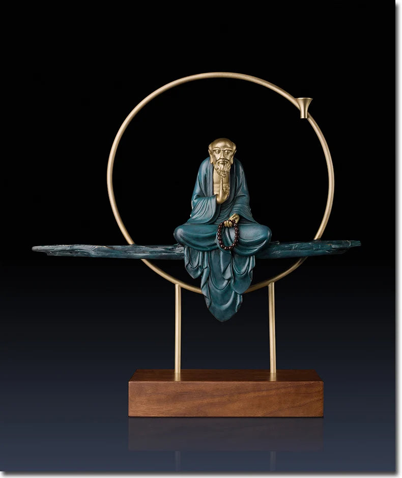 Good LUCK Home office hall lobby TOP Decor ART -Buddhism Dhyana Damo Buddha statue BRASS Hand engraving art sculpture  47CM