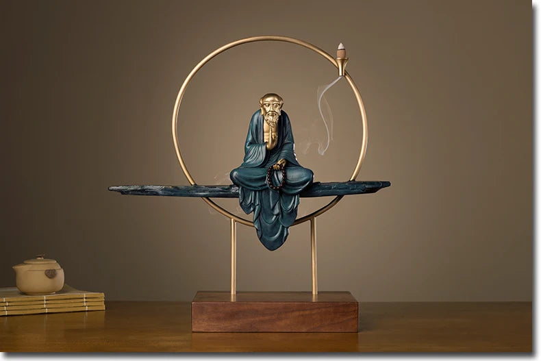 Good LUCK Home office hall lobby TOP Decor ART -Buddhism Dhyana Damo Buddha statue BRASS Hand engraving art sculpture  47CM