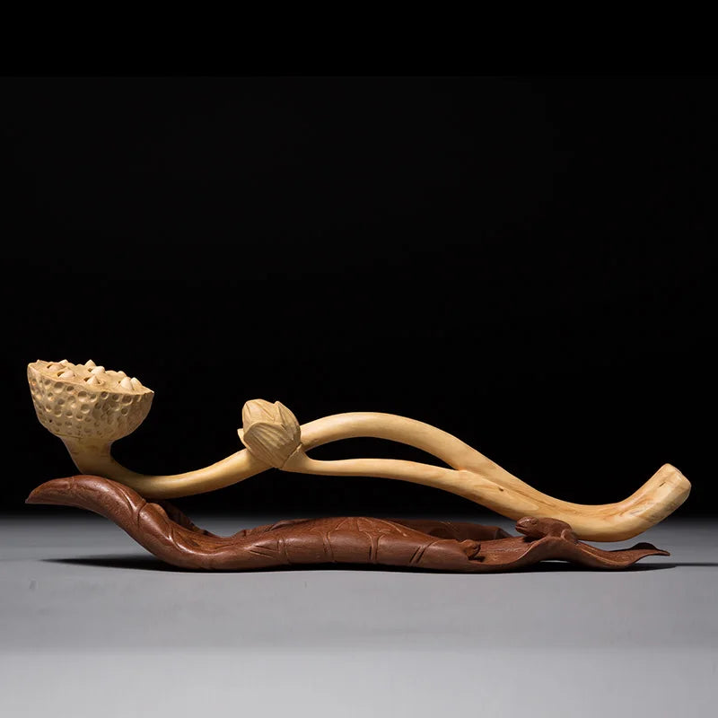 Good Luck and Happiness Ruyi Lotus Boxwood Carving Wood Home Culture Decoration Carving Crafts Living Room Town House Decoration