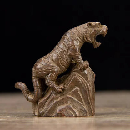 Good Quality Antique Chinese Bronze Hand Made *Tiger On Stone* Statue