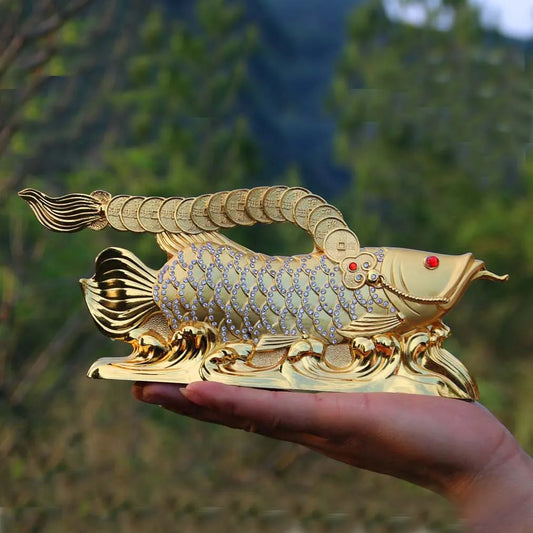 Good luck Dragon golden Fish Diamonds Wealth Arowana HOME OFFICE BAR Recruit wealth bring wealth money FENG SHUI statue