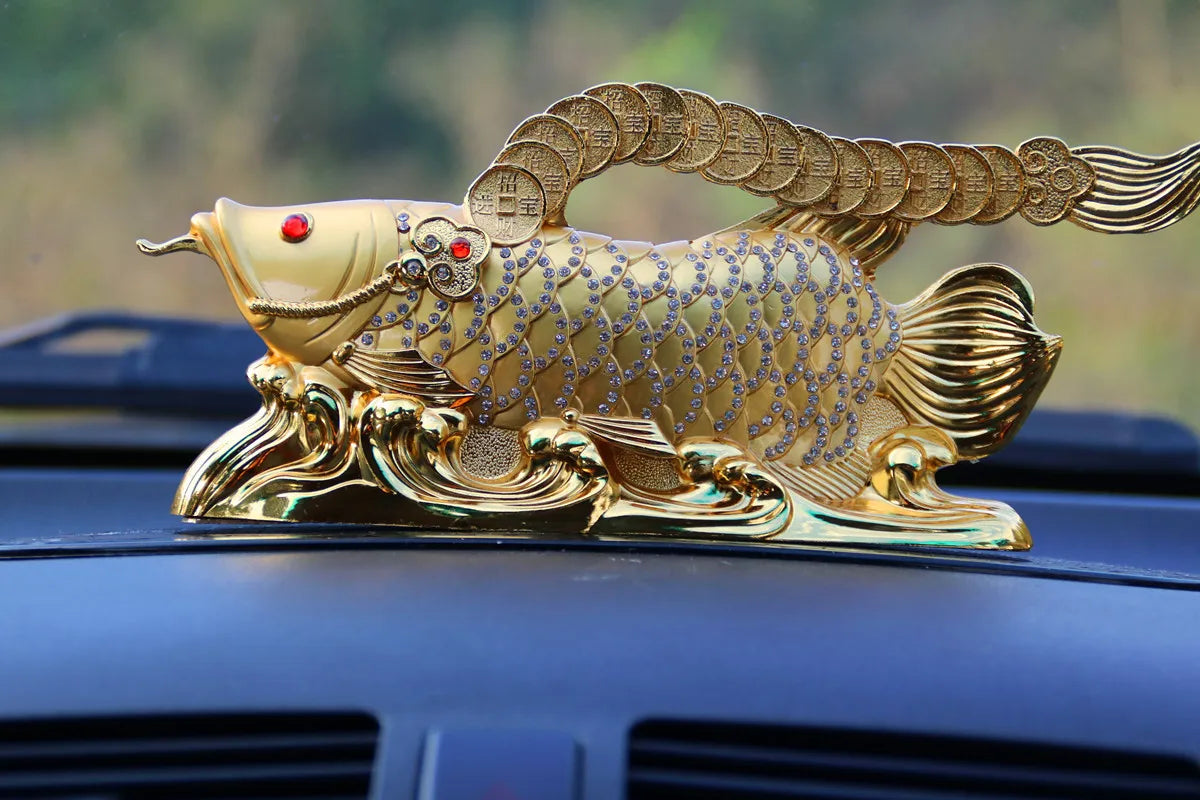 Good luck Dragon golden Fish Diamonds Wealth Arowana HOME OFFICE BAR Recruit wealth bring wealth money FENG SHUI statue