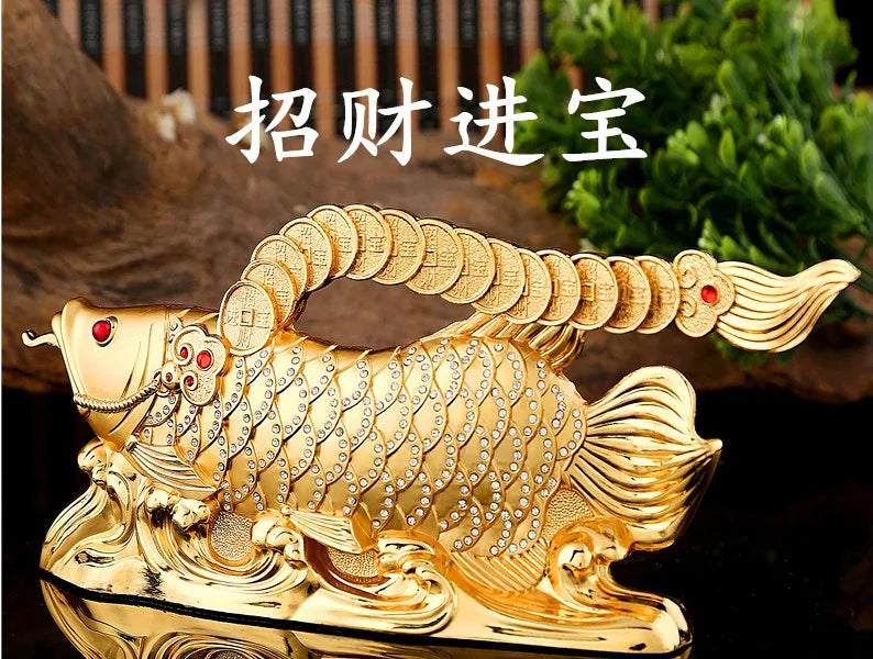 Good luck Dragon golden Fish Diamonds Wealth Arowana HOME OFFICE BAR Recruit wealth bring wealth money FENG SHUI statue