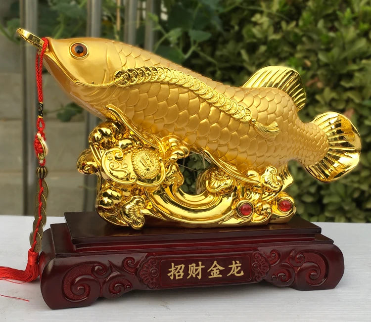 Good luck FENG SHUI decorative statue HOME OFFICE company SHOP TOP Efficacious Talisman Money Drawing Arowana Golden Fish