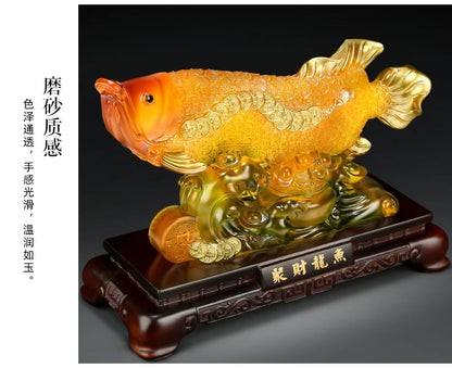 Good luck FENG SHUI decorative statue HOME OFFICE company SHOP TOP Efficacious Talisman Money Drawing Arowana Golden Fish