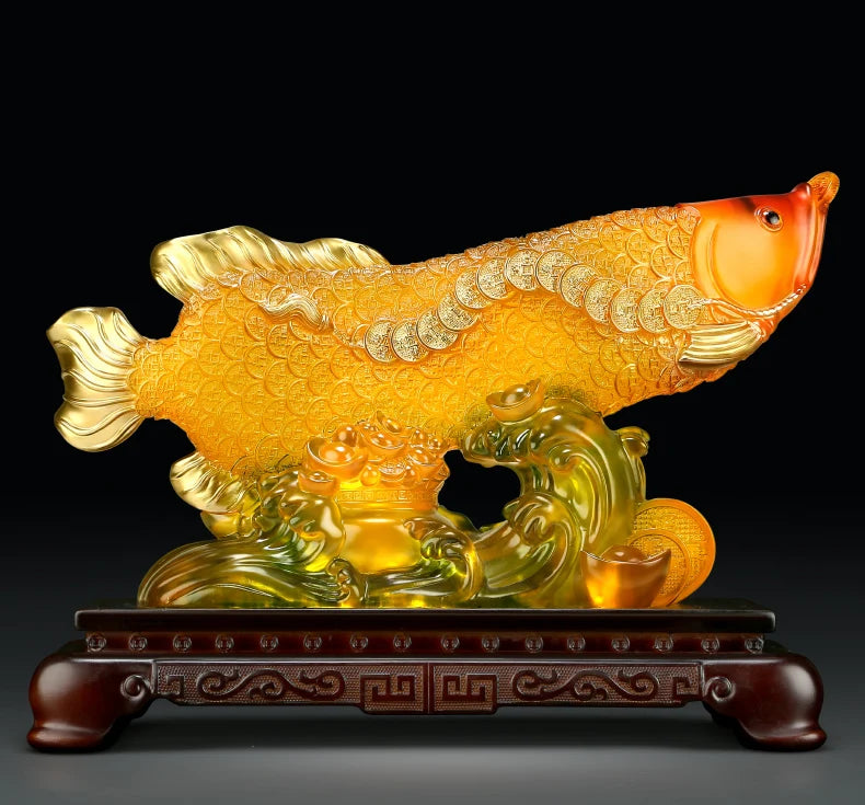 Good luck FENG SHUI decorative statue HOME OFFICE company SHOP TOP Efficacious Talisman Money Drawing Arowana Golden Fish