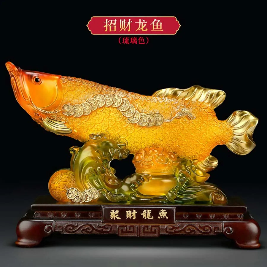 Good luck FENG SHUI decorative statue HOME OFFICE company SHOP TOP Efficacious Talisman Money Drawing Arowana Golden Fish
