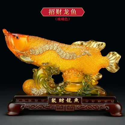 Good luck FENG SHUI decorative statue HOME OFFICE company SHOP TOP Efficacious Talisman Money Drawing Arowana Golden Fish