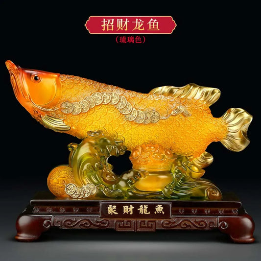 Good luck FENG SHUI decorative statue HOME OFFICE company SHOP TOP Efficacious Talisman Money Drawing Arowana Golden Fish