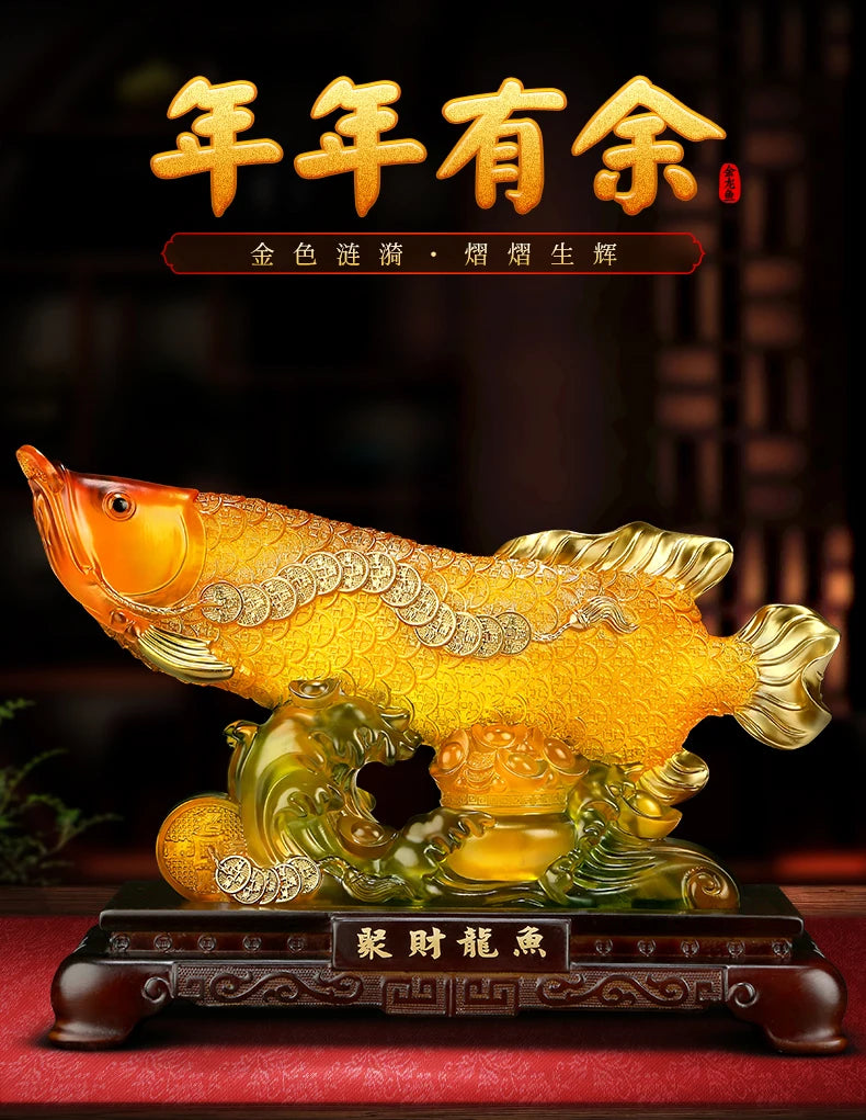 Good luck FENG SHUI decorative statue HOME OFFICE company SHOP TOP Efficacious Talisman Money Drawing Arowana Golden Fish