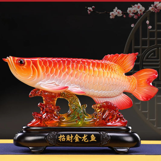 Good luck FENG SHUI decorative statue HOME OFFICE company SHOP TOP Efficacious Talisman Money Drawing Arowana Golden Fish