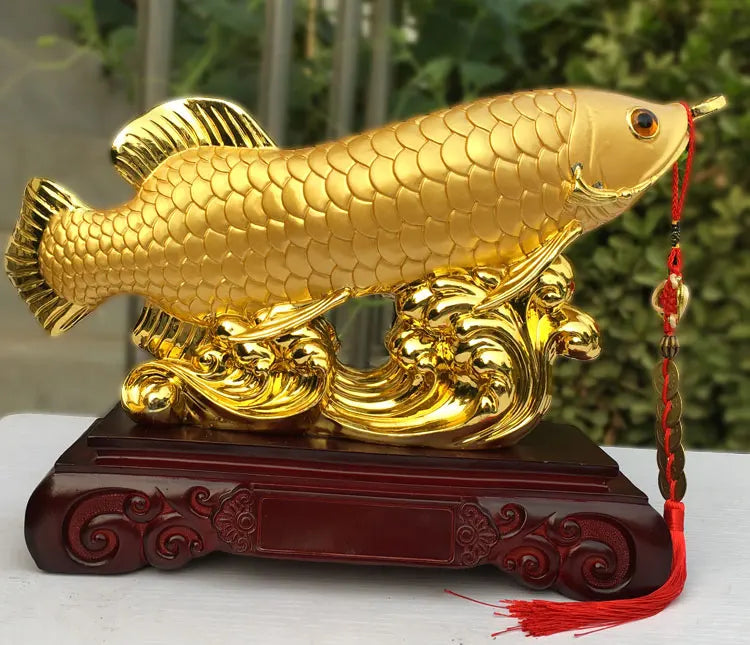 Good luck FENG SHUI decorative statue HOME OFFICE company SHOP TOP Efficacious Talisman Money Drawing Arowana Golden Fish