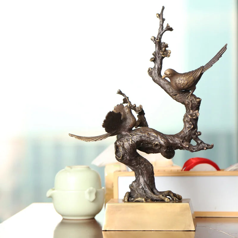 Good luck Mascot # HOME company business ART efficacious propitious talisman Pied magpie FENG SHUI brass Sculpture statue