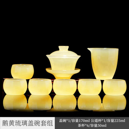 Goose Yellow Glass Tea Set Light Luxury Kung Fu Tea Cup Home Tureen High-End Simple Tea Brewing Office Gift Box