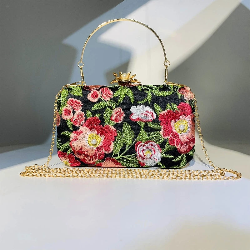 Gorgeous All-match Evening Bag Crossbody Bag Embossed Embroidery Clutch Handbag for Wedding Proposal Party Bridal Prom