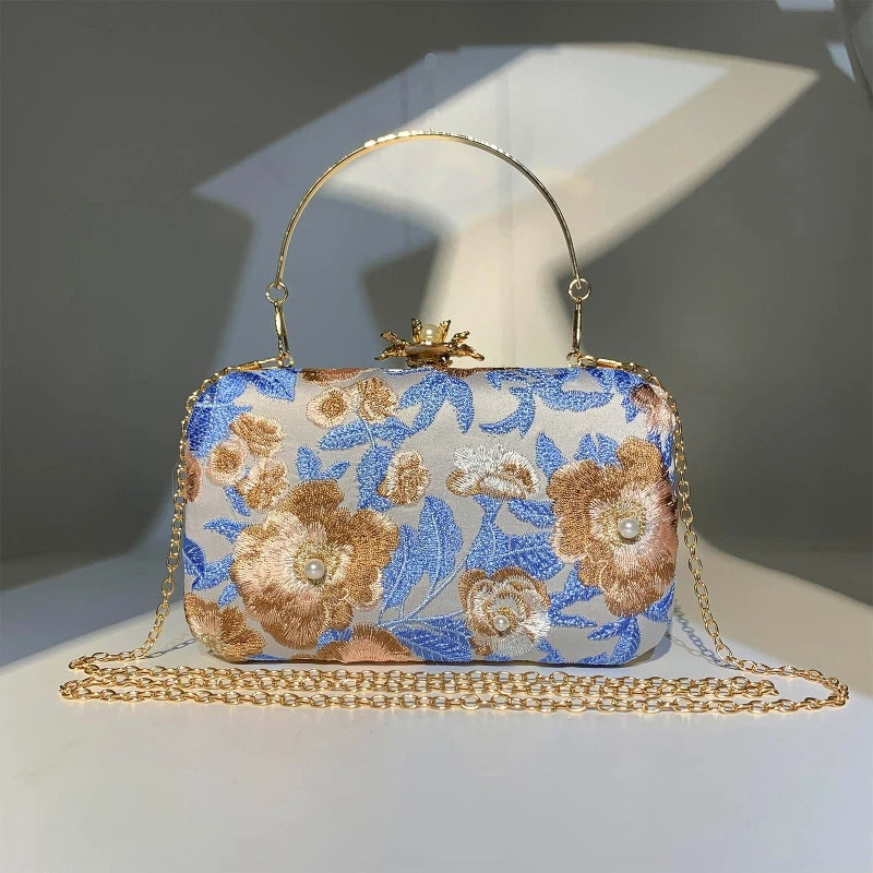 Gorgeous All-match Evening Bag Crossbody Bag Embossed Embroidery Clutch Handbag for Wedding Proposal Party Bridal Prom