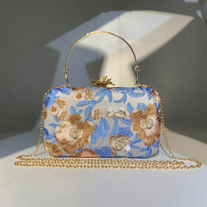 Gorgeous All-match Evening Bag Crossbody Bag Embossed Embroidery Clutch Handbag for Wedding Proposal Party Bridal Prom
