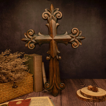 Gorgeous Wooden Cross Beech 3D Carving Crafts Home Church Wall Decoration Religious Wood Carving Gifts Free Shipping