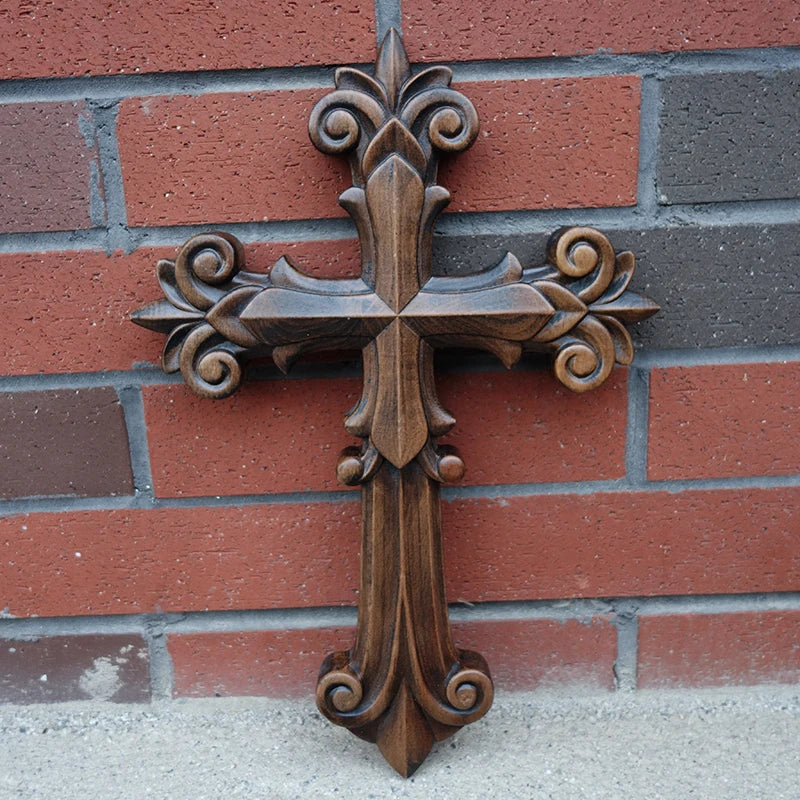 Gorgeous Wooden Cross Beech 3D Carving Crafts Home Church Wall Decoration Religious Wood Carving Gifts Free Shipping