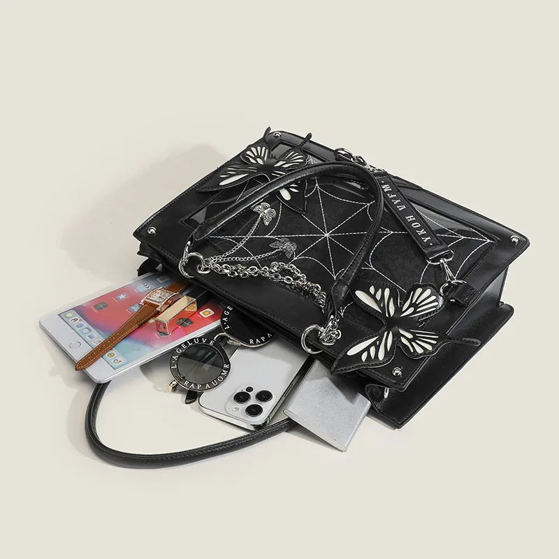 Gothic Lolita Shoulder Bags Briefcases Women Labyrinth Butterfly Chains Transparent Window Halloween HandBags Itabags Tote