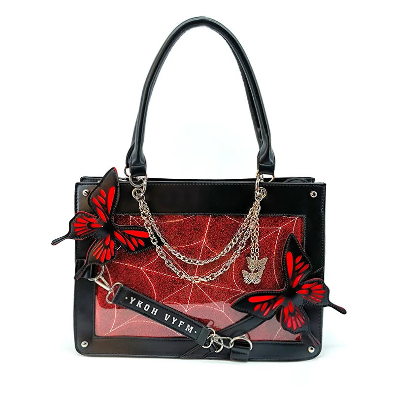 Gothic Lolita Shoulder Bags Briefcases Women Labyrinth Butterfly Chains Transparent Window Halloween HandBags Itabags Tote