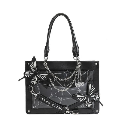 Gothic Lolita Shoulder Bags Briefcases Women Labyrinth Butterfly Chains Transparent Window Halloween HandBags Itabags Tote